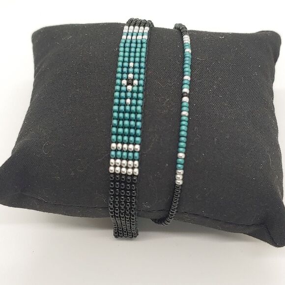 Loom Beaded Bracelet Set Green and Black - Picture 2 of 5